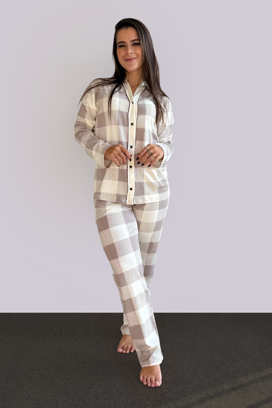 Pijama Americano Longo em Suede