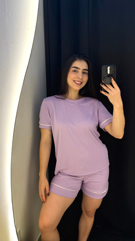 Pijama Malha Canelada Camiseta