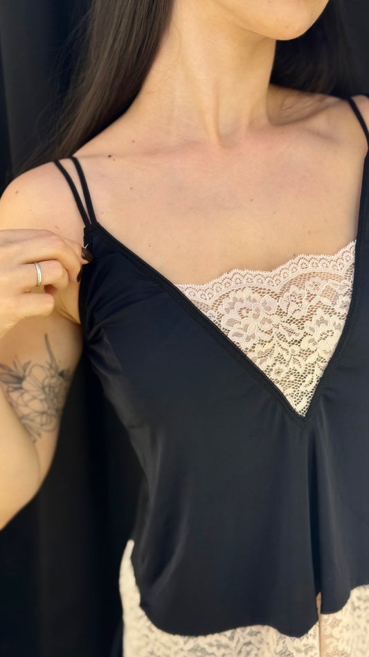 Pijama Liganete com Renda e Alça Fina - R136200