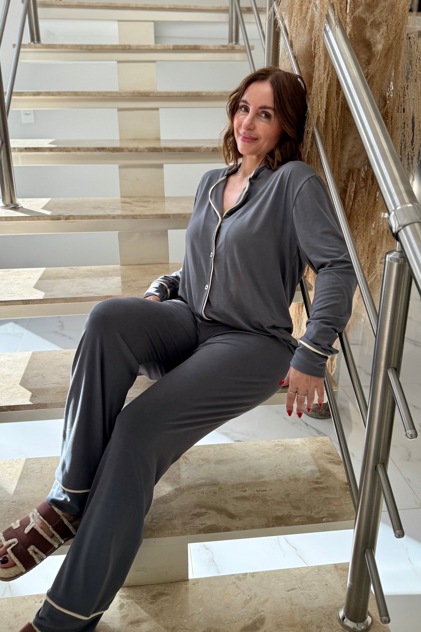 Pijama Americano Longo em Suede
