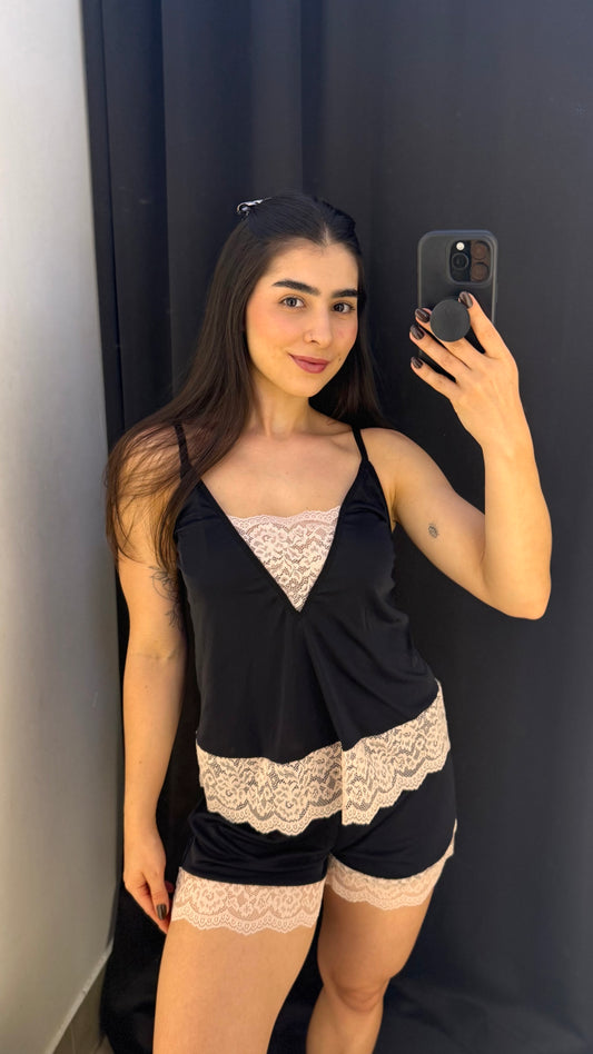 Pijama Liganete com Renda e Alça Fina - R136200